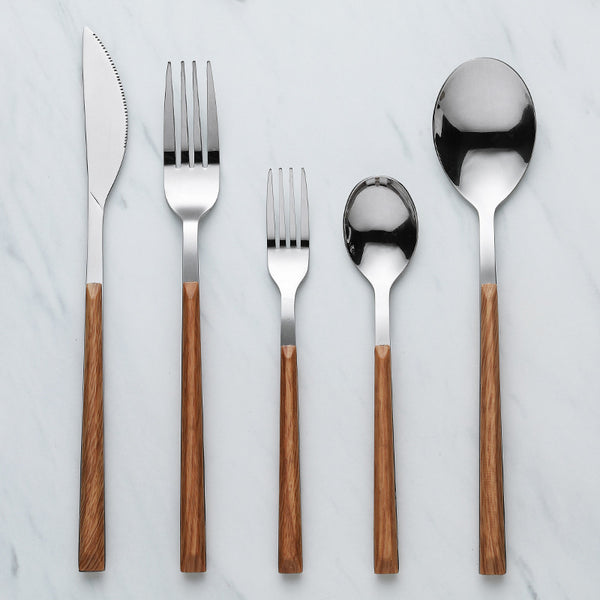 Nordic Stainless Steel Wooden Tableware Set