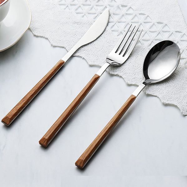 Nordic Stainless Steel Wooden Tableware Set