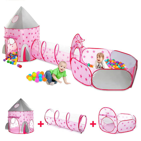 3-In-1 Kids Ball Pit Tent with Crawling Tunnel