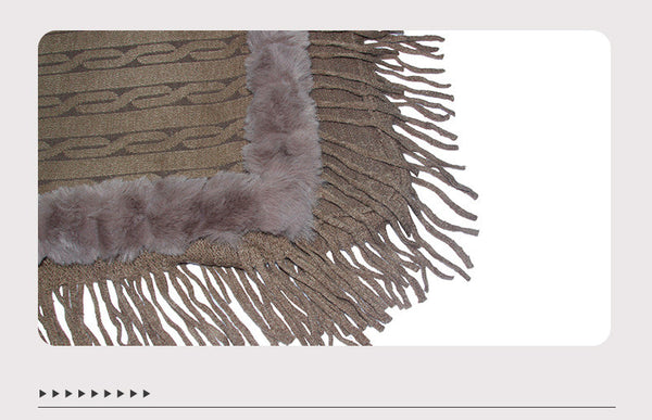 Women's Cape Shawl With Fur Collar