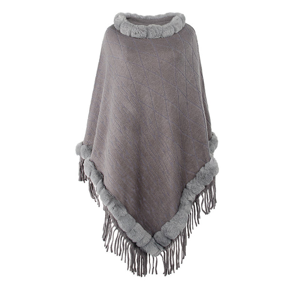 Women's Cape Shawl With Fur Collar