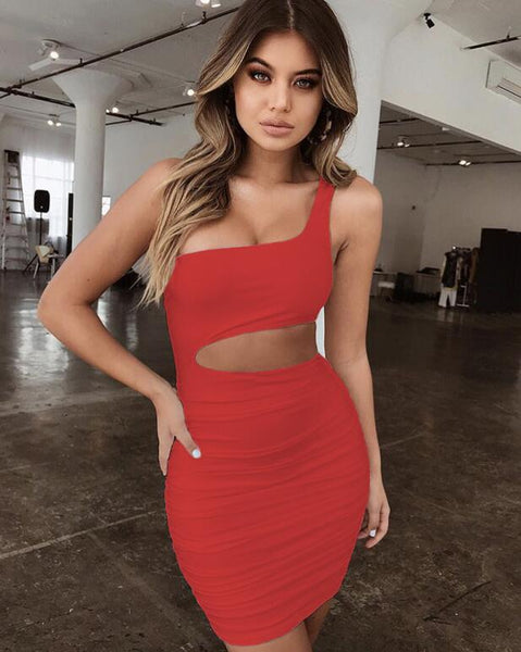 One Shoulder Cut Out Mini Dress