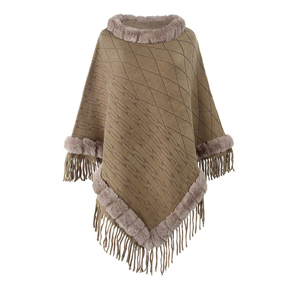 Women's Cape Shawl With Fur Collar