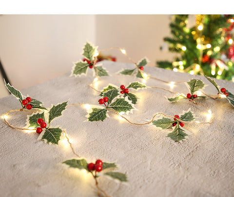 Christmas Leaf Red Fruit Wire Copper Lights