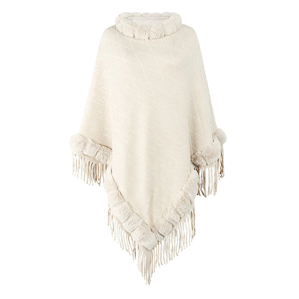 Women's Cape Shawl With Fur Collar