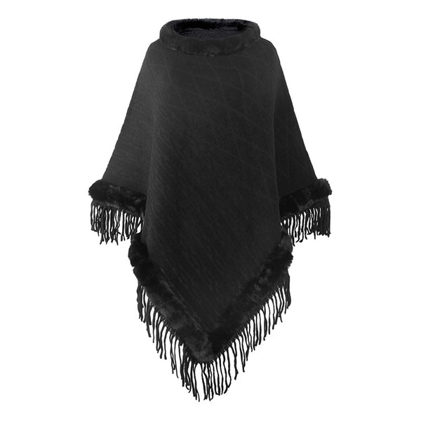 Women's Cape Shawl With Fur Collar