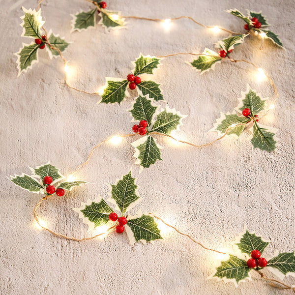 Christmas Leaf Red Fruit Wire Copper Lights