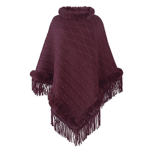 Women's Cape Shawl With Fur Collar